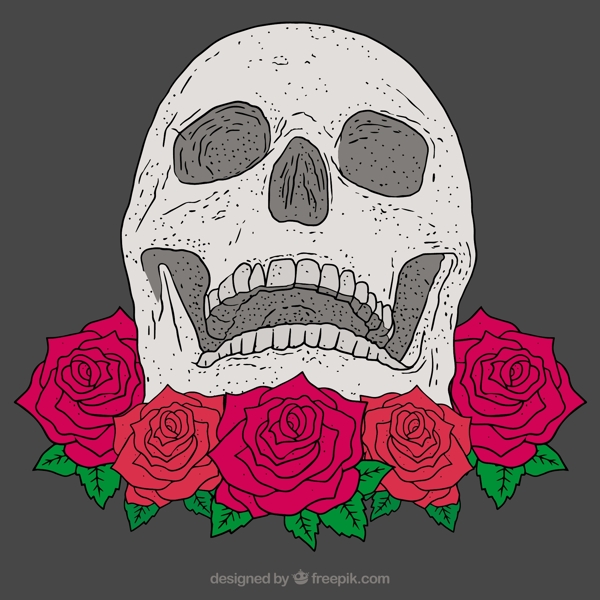 手绘骷髅装饰玫瑰