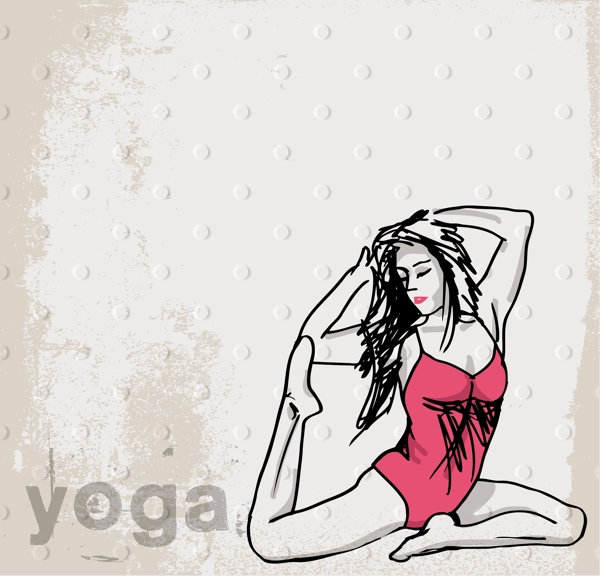 女人的冥想和做瑜伽的矢量插图摘要素描