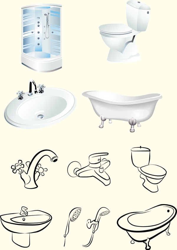 卫生间洗浴用具矢量素材图片