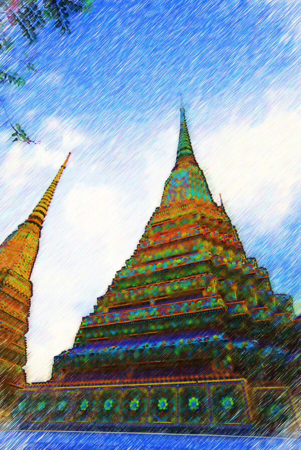 泰国建筑风景油画图片