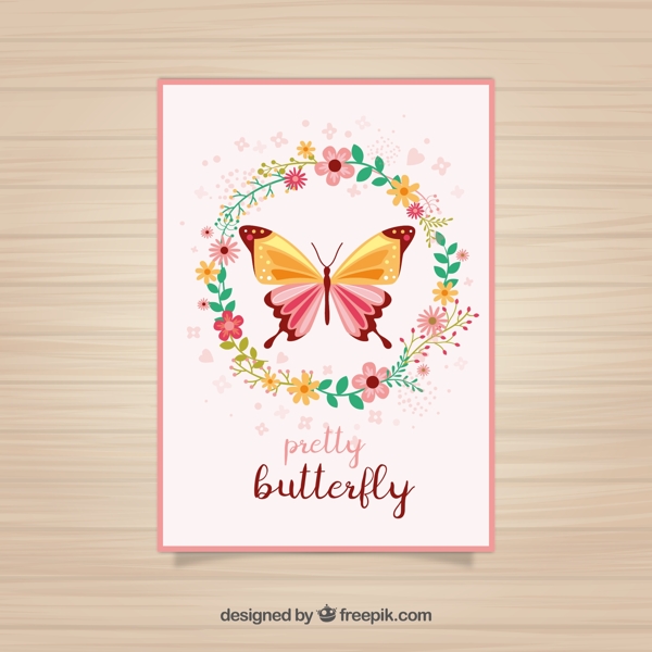 美丽蝴蝶和花环卡片矢量素材