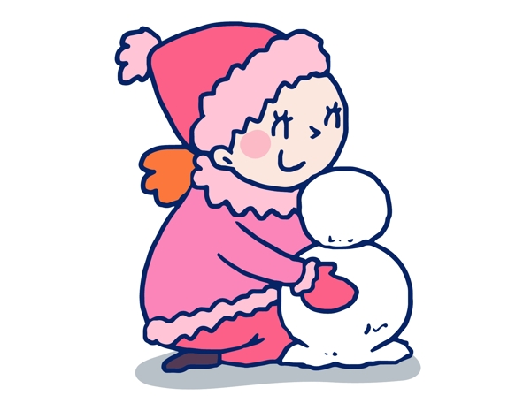 手绘小美女冬季玩雪元素