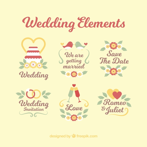 各种婚礼装饰品标签图标