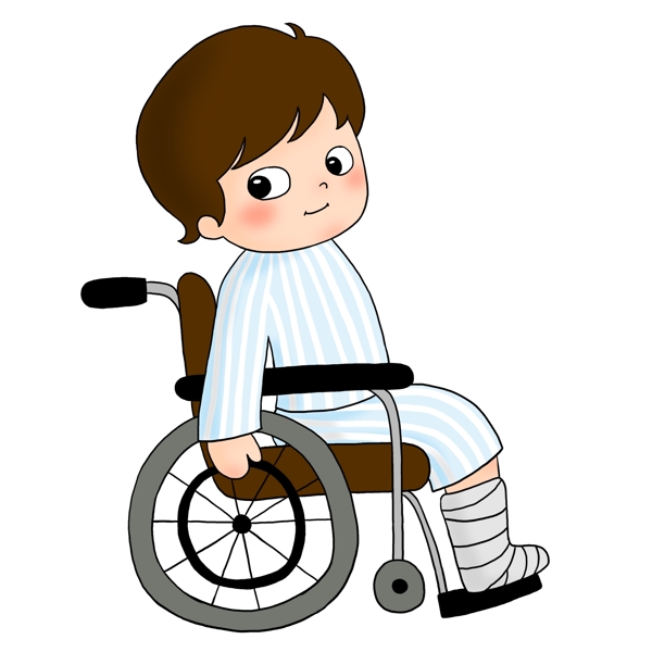 可爱卡通坐轮椅上的小男孩医疗病人