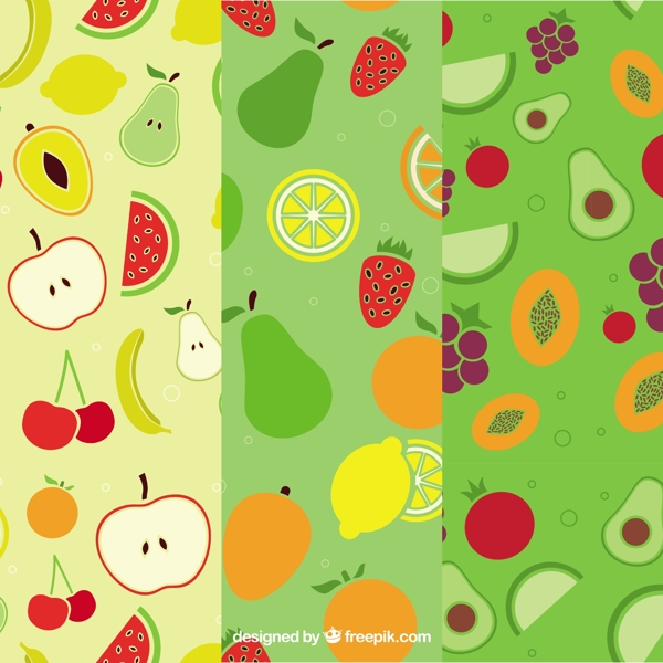 三种不同水果的扁平图案