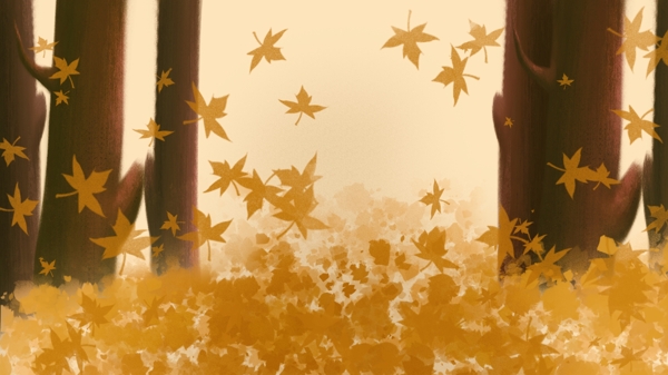 彩绘秋季树林枫叶背景素材