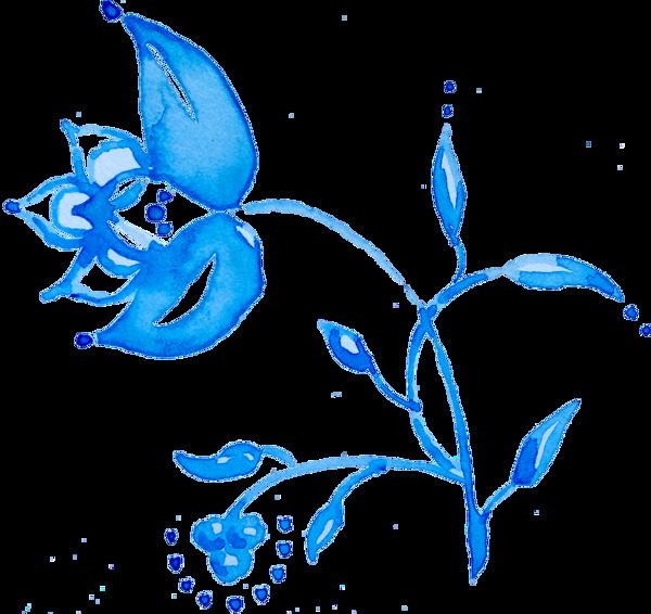 蓝色艺术花卉通透明素材