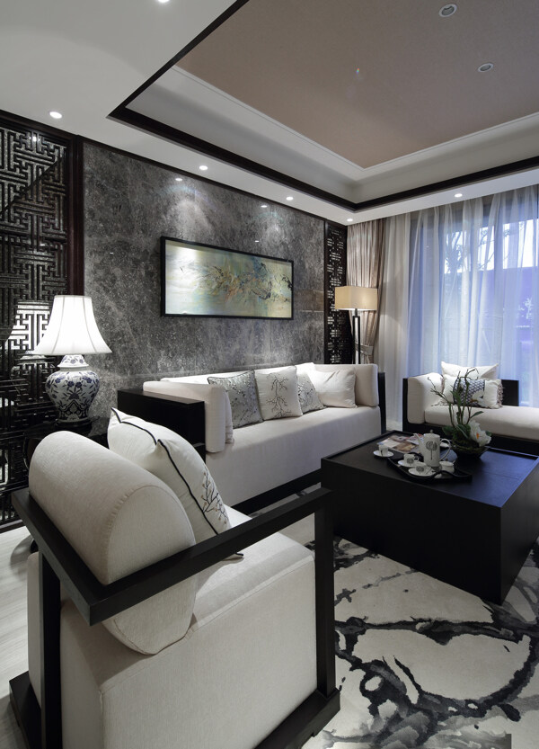 现代时尚客厅白色长沙发室内装修效果图