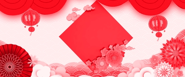 新年剪纸风猪年红色喜庆春节促销背景