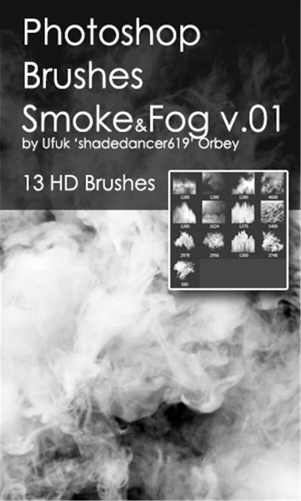 13种高清烟雾燃烧烟尘Photoshop笔刷素材