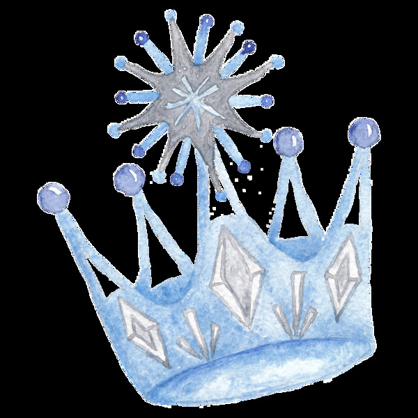蓝色手绘皇冠卡通雪透明素材