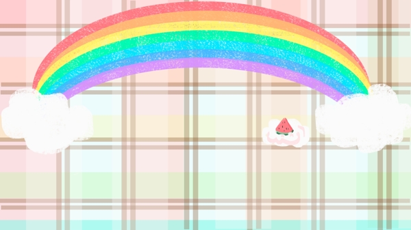 小清新格子布和彩虹插画背景