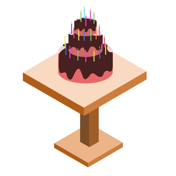 原创2.5D木桌子上的生日蛋糕蜡烛元素