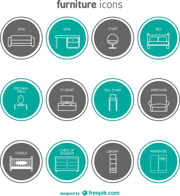 12款圆形家具图标矢量素材