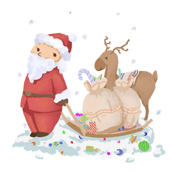 圣诞节圣诞老人与驯鹿送礼物