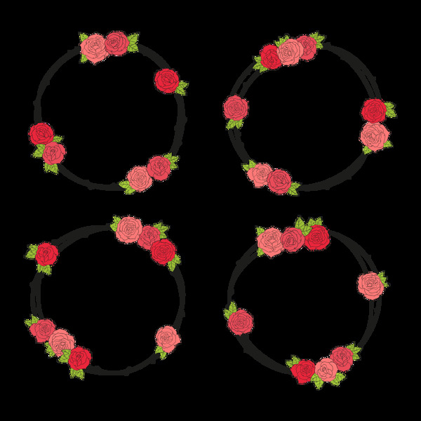 红色花朵圆形花边免抠png透明图层素材