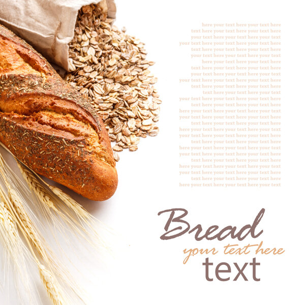 麦麸法棍和麦穗背景素材图片