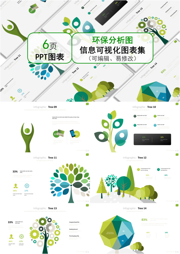 绿色创意通用环保分析图ppt图表合集