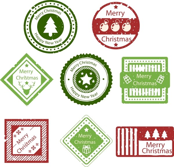 绿色和红色的圣诞节标签素材