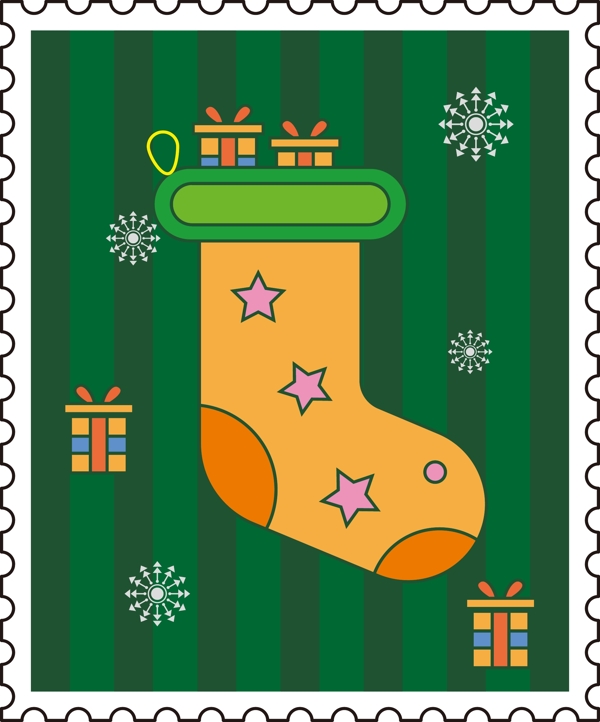 圣诞邮票小贴纸袜子卡通矢量可商用元素