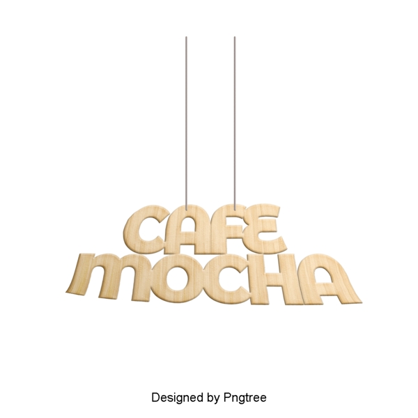 3D木咖啡馆上等咖啡字体由绳索垂悬
