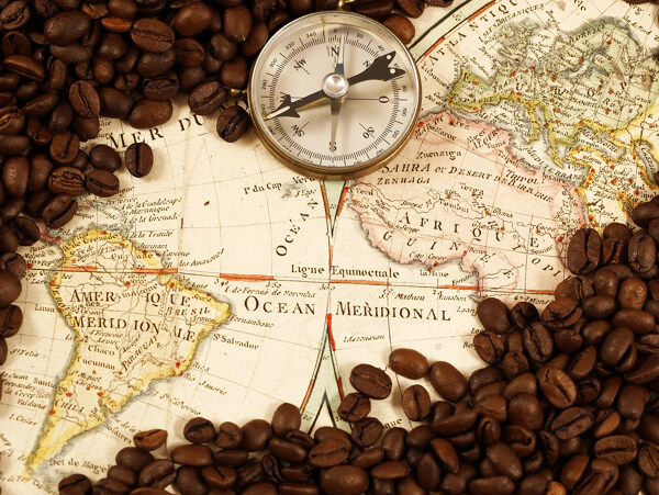 指南针地图咖啡豆图片
