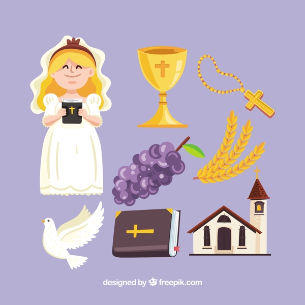 女孩与宗教圣餐元素插图