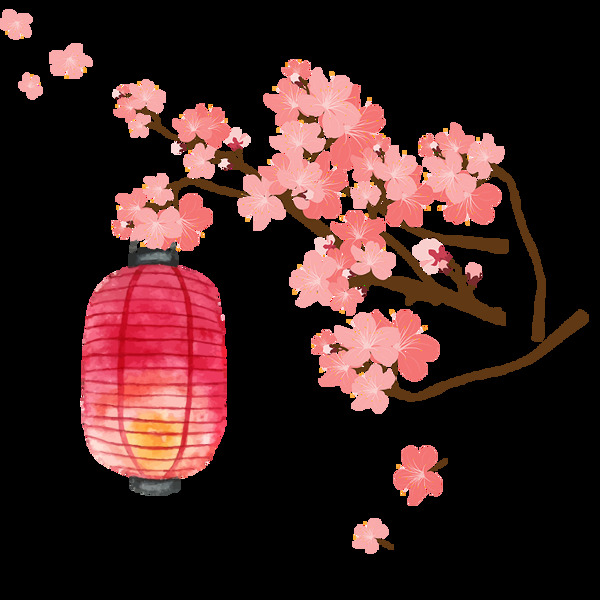 清新淡雅粉色灯笼梅花节日元素