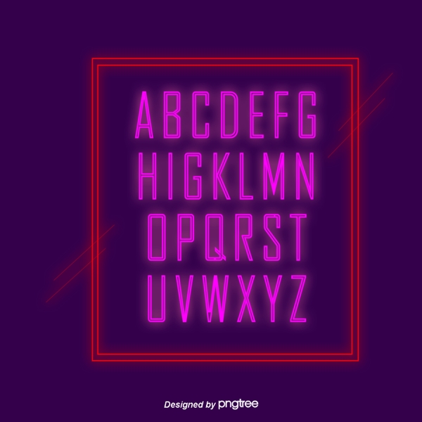 紫色荧光霓虹灯效英文字母表艺术字
