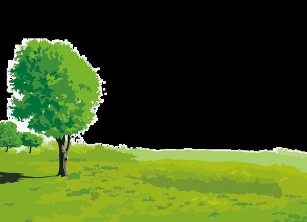 卡通清新绿色草坪树png元素