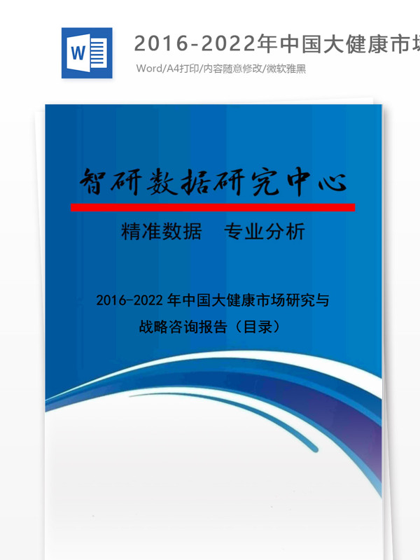 20162022年中国大健康市场研究与战略咨询报告目录