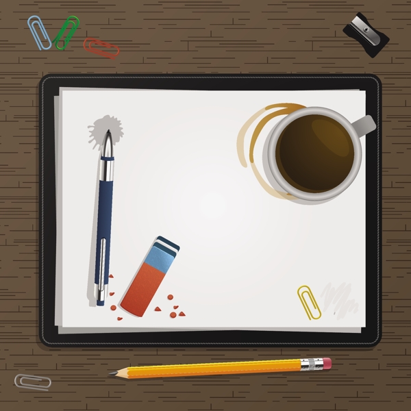 咖啡与笔记本铅笔