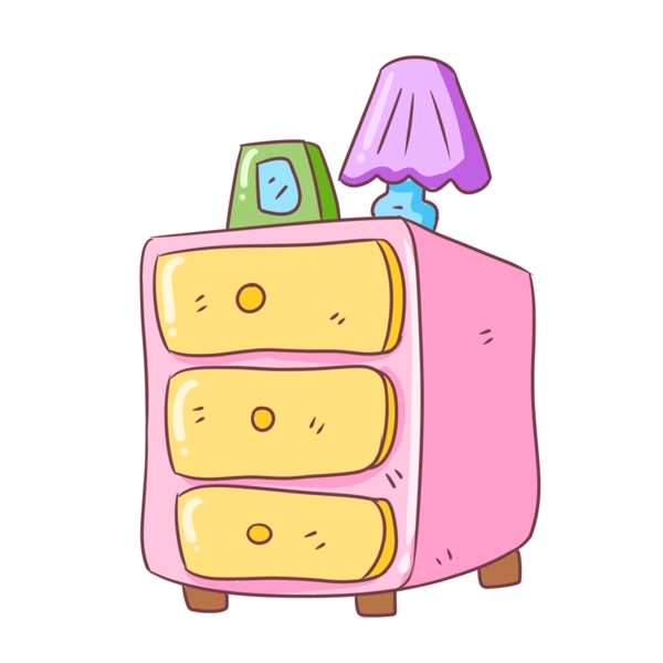 手绘粉色的床头柜插画