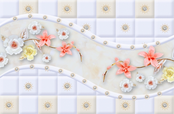 浮雕花卉软包背景墙