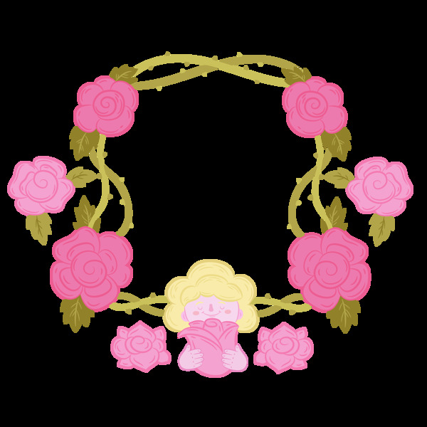 粉红花卉边框免抠png透明图层素材