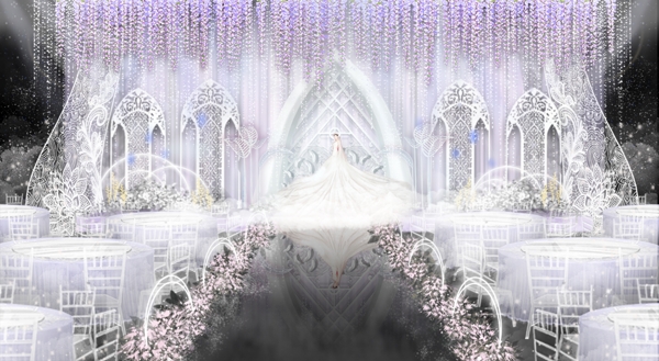 西式贵族优雅紫色超梦幻婚礼效果图