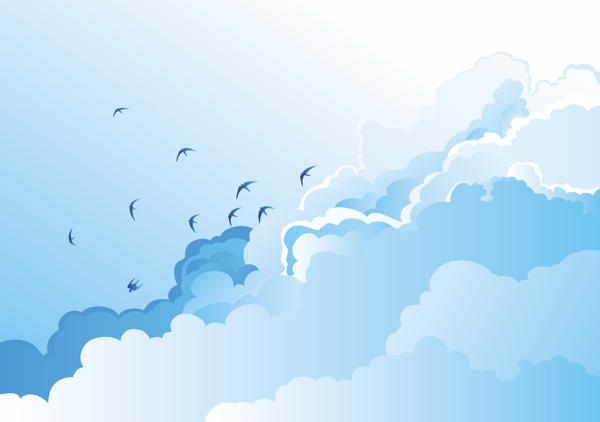 自由翱翔在蓝天白云上的飞鸟矢量素