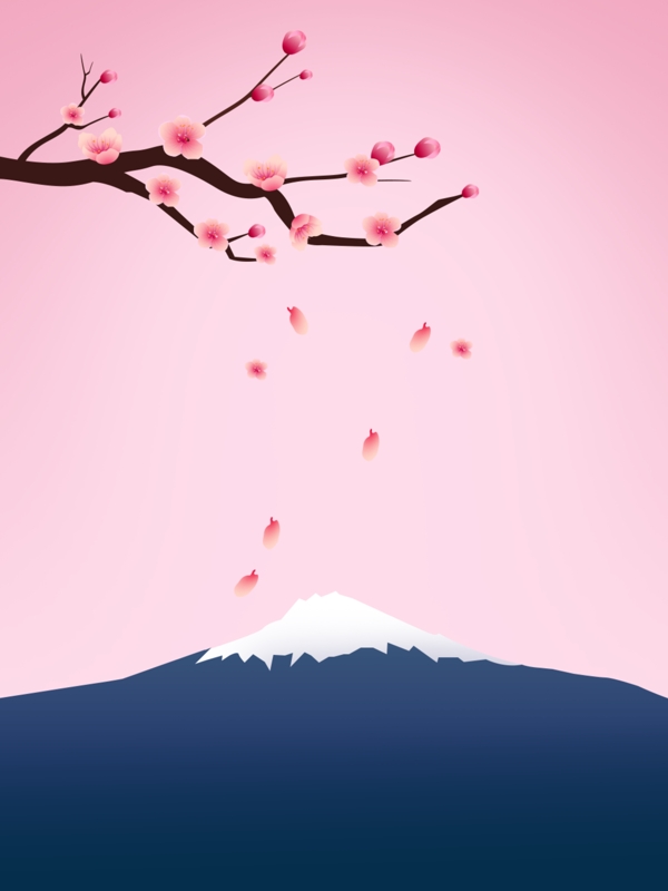 粉色樱花浪漫雪山背景
