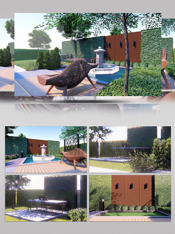 4k地产动画高端私人别墅庭院游泳池景观