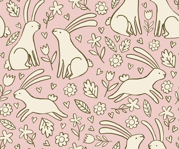 粉色系可爱兔子涂鸦平铺图
