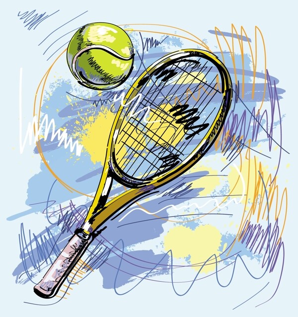 动感手绘网球拍矢量素材