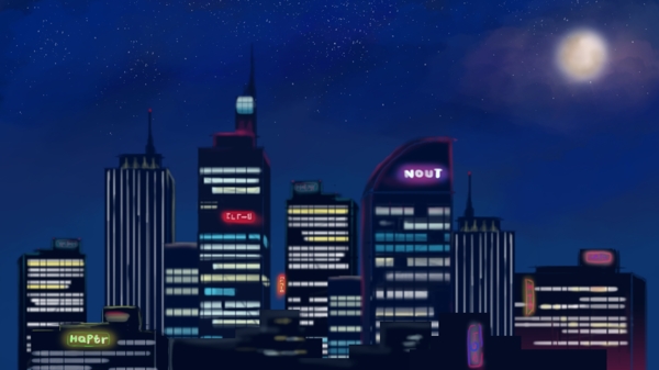 简约创意城市之光霓虹灯城市夜景矢量插画