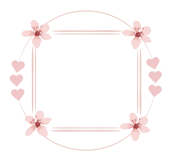 粉色樱花简约设计爱心圆形矢量免抠边框