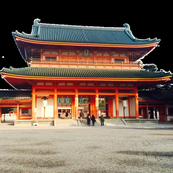 简约蓝绿色屋顶日本旅游装饰元素