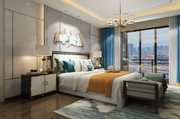 新中式风格时尚大气卧室效果图