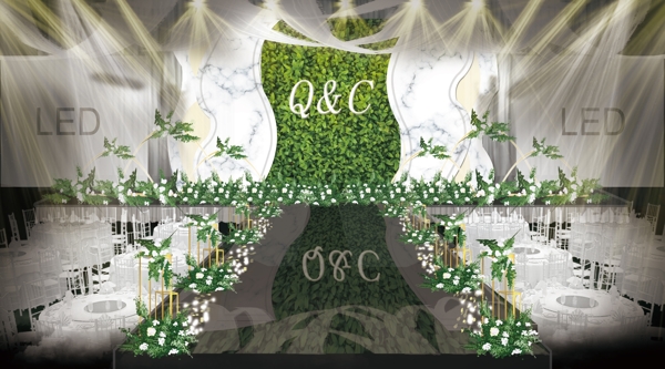 绿白婚礼效果图设计模板