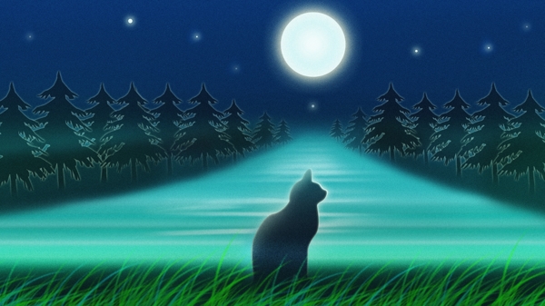 树林月光下的猫咪背景素材