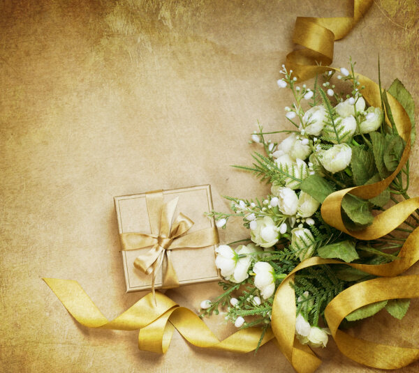 白色花朵礼盒背景