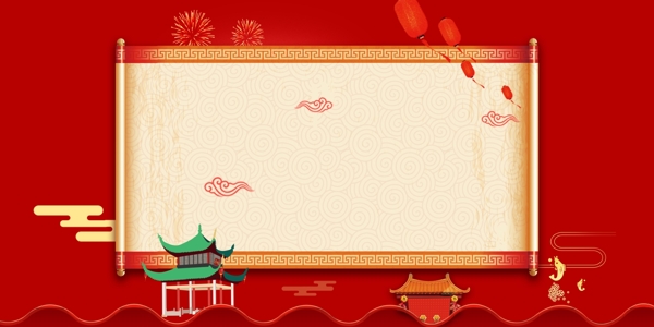 红色大气新年活动展板背景