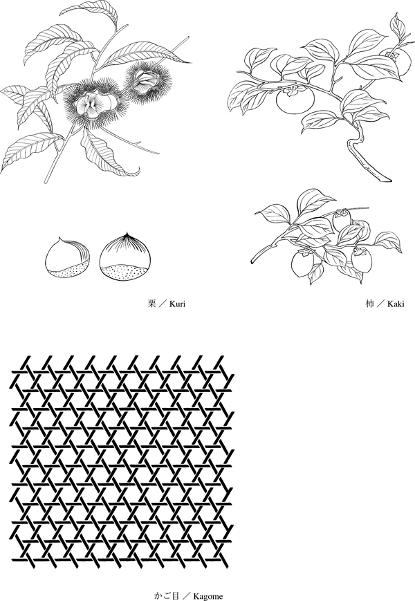 线描植物花卉矢量素材4栗子柿子.